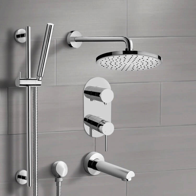 Remer TSR60-8 Chrome Tub and Shower Set With 8 Inch Rain Shower Head and Hand Shower